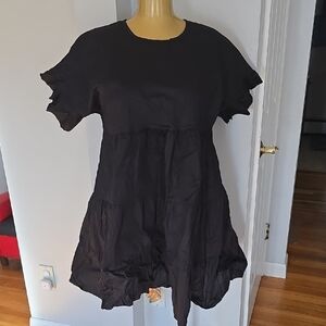 Black Short Sleeve Babydoll Dress